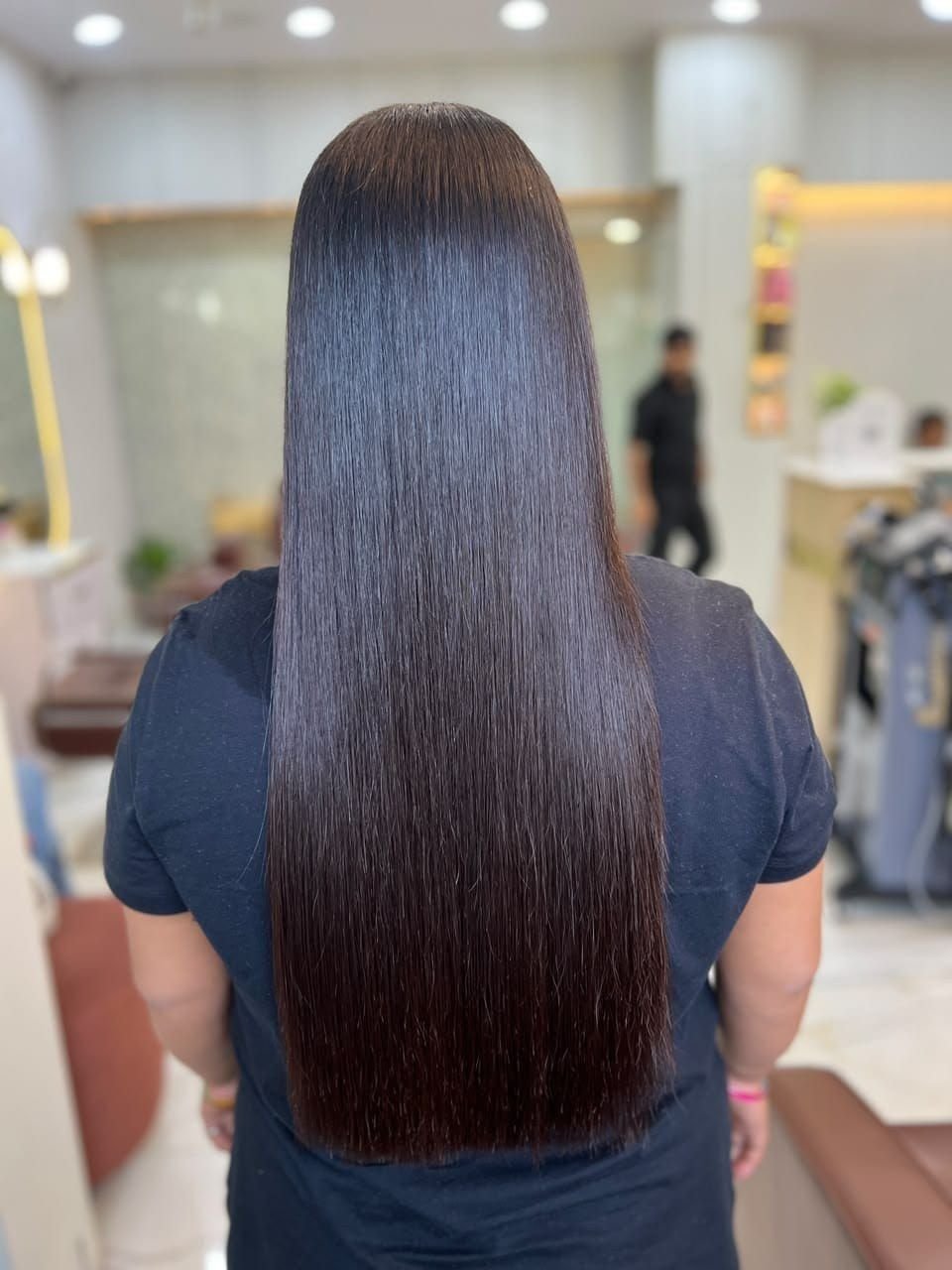 Back view of long, straight, glossy dark hair